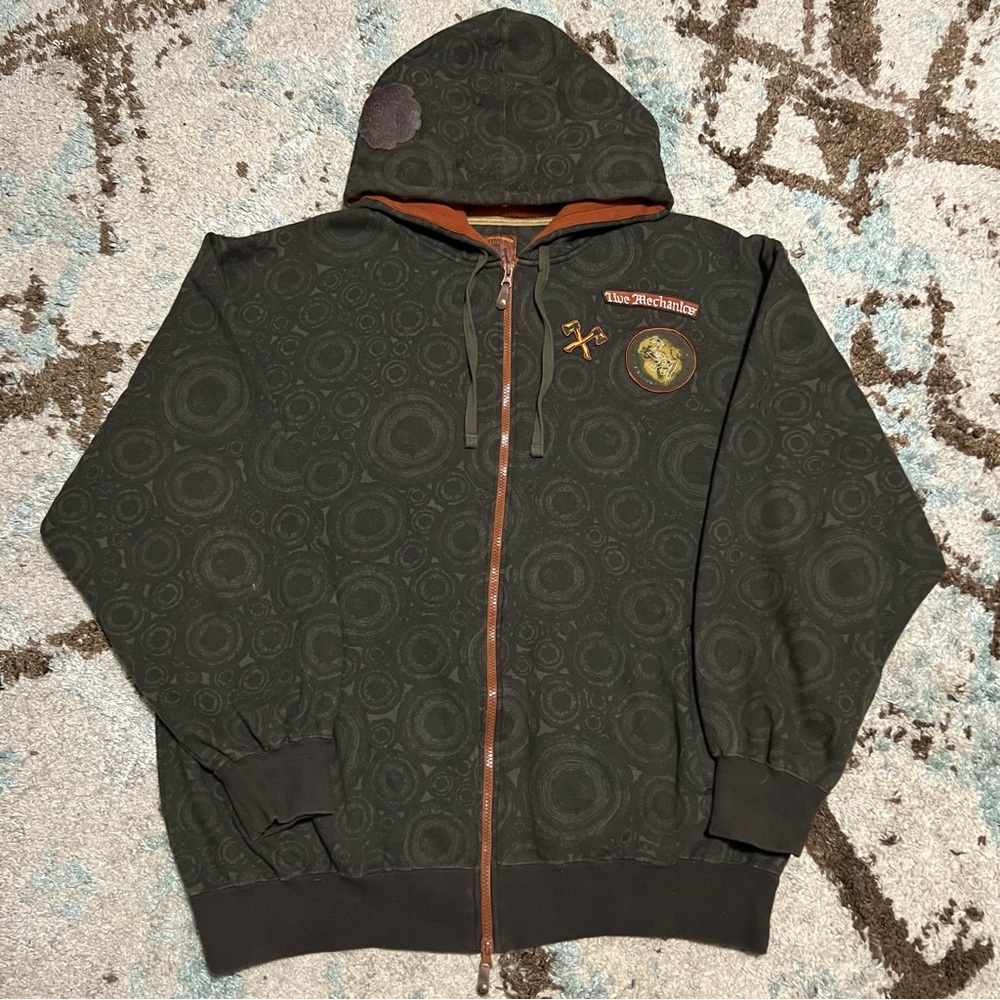 Vtg Live Mechanics Grunge Spiral Full Zip Hoodie 2XL Cyber Y2K Junji Ito Style